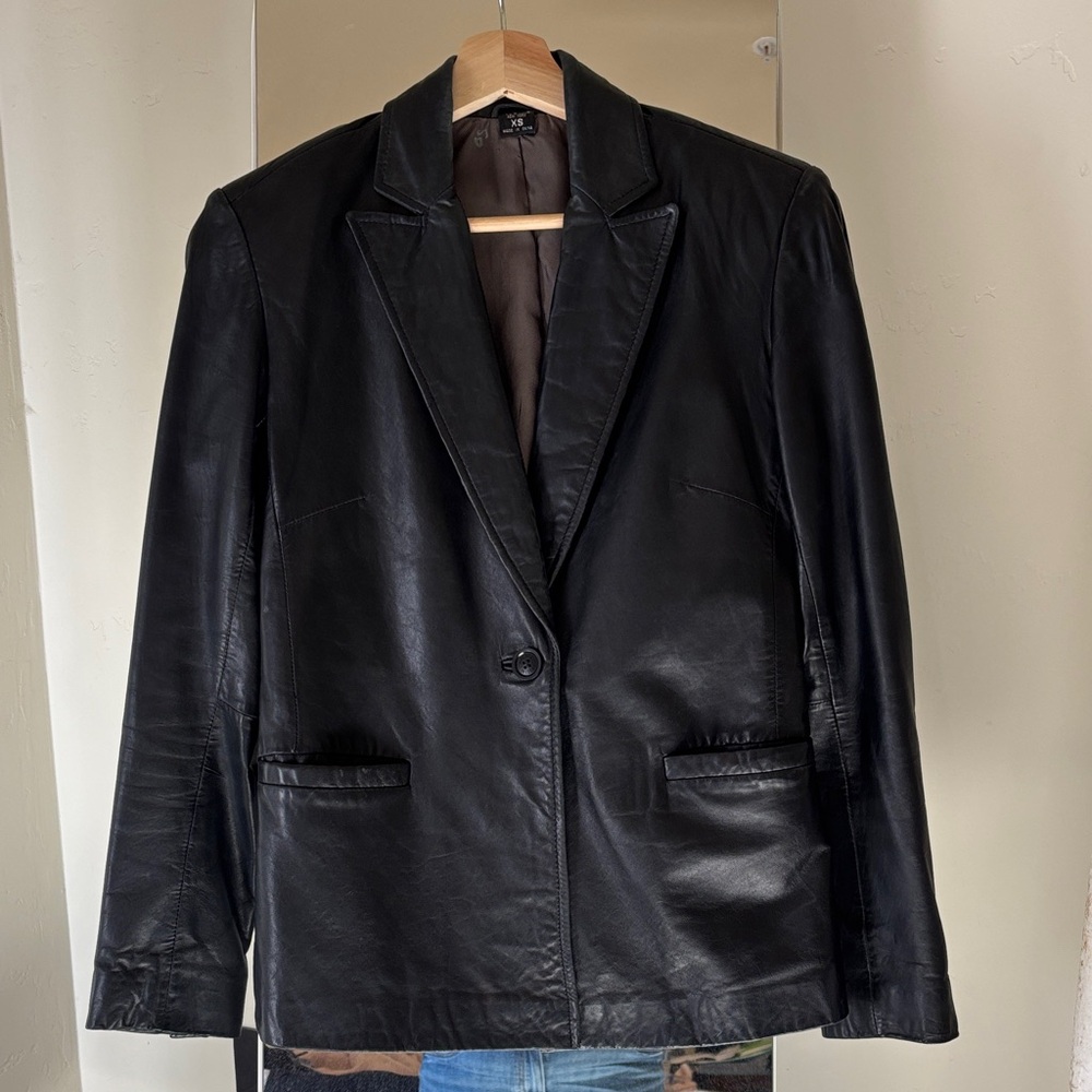 Nicole Miller Black Leather Blazer XS
